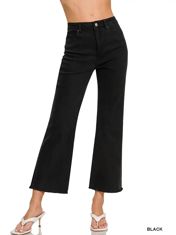 Dark Acid Wash Black Denim Frayed Jeans