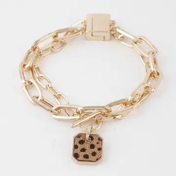 Square Animal Print Pendant Chain Bracelet