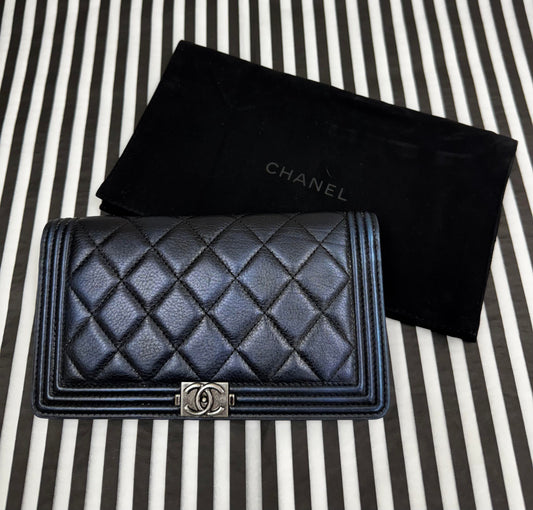 Chanel Blue Quilted Yen Long Wallet