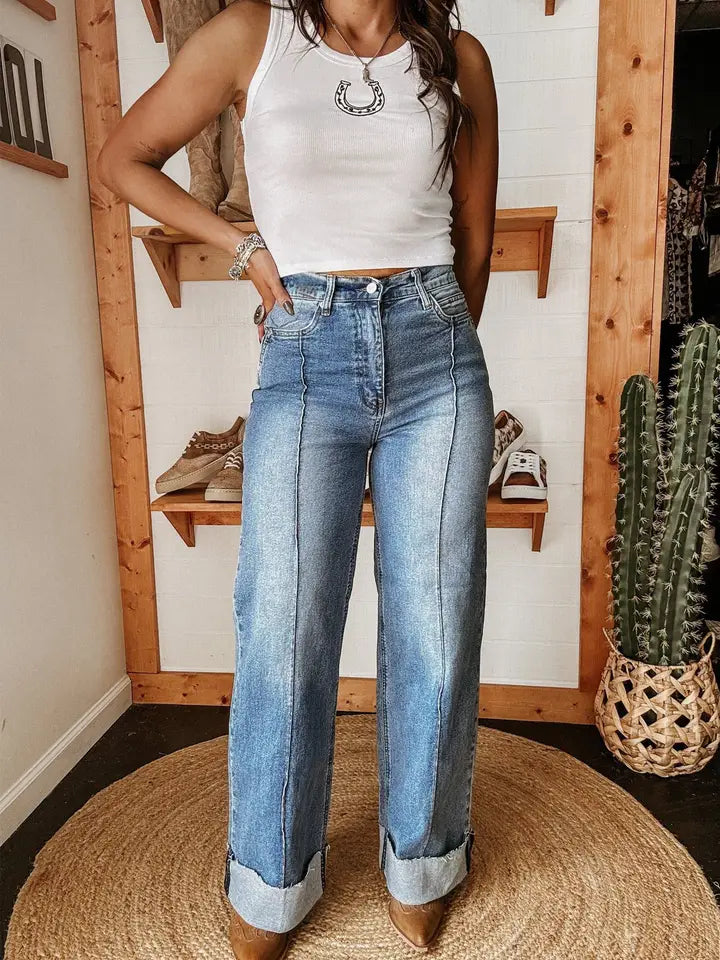 Blue Jeans with Front Leg Seam