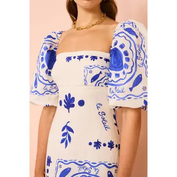 Mediterranean Puff Sleeve Maxi Dress