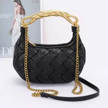 Braided Metal Handle Crossbody Bag
